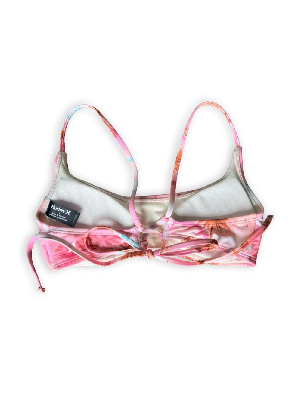 Hurley NWT Festival Pink Palm Tree Print Bikini Top Women’s Size Small - Picture 3 of 3